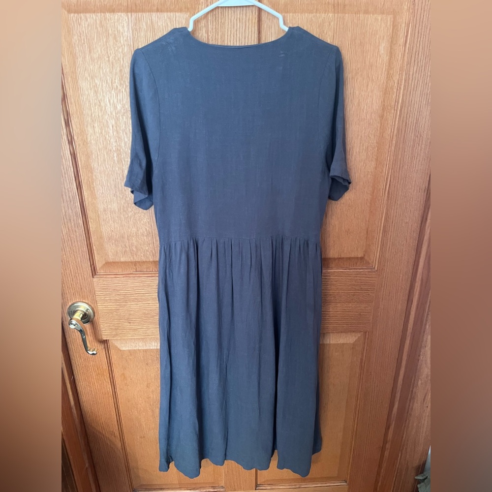 Button-Front V-Neck Midi Dress - Charcoal- Neuflora - Picture 5 of 5